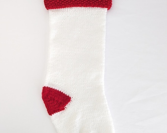 Hand Knit One of a Kind White & Red Textured Christmas Stocking Ready to Ship