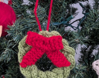 Set of 4 Mini Green Wreath Christmas Tree Ornaments