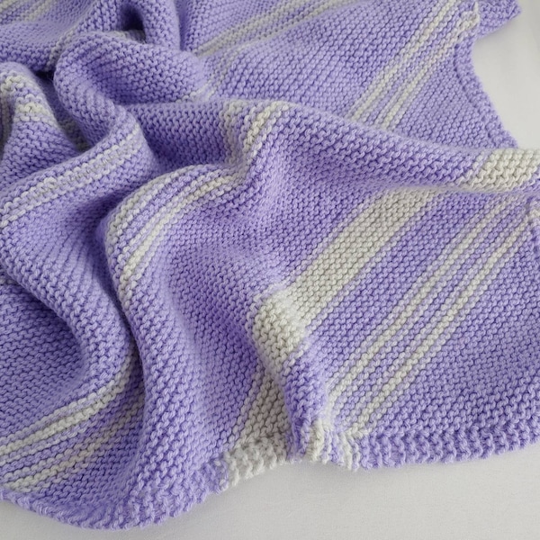 Lavender Purple Grey Diagonal Stripe Soft Cozy Hand Knit "Stella" Baby Blanket Baby Shower Gift Ready to Ship