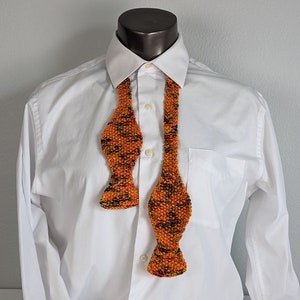 Noble Heritage Kente Cloth Like Orange Red Green Black Hand Knit Seed Stitch Self Tie Bowtie Father&#39;s Day Gift Juneteenth Ready to Ship