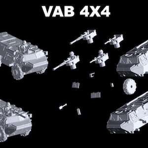 VAB series 4×4 and 6x6 French Vehicles 1/100 scale, 3D Resin Printed Near Modern War Flames Of War Team Yankee
