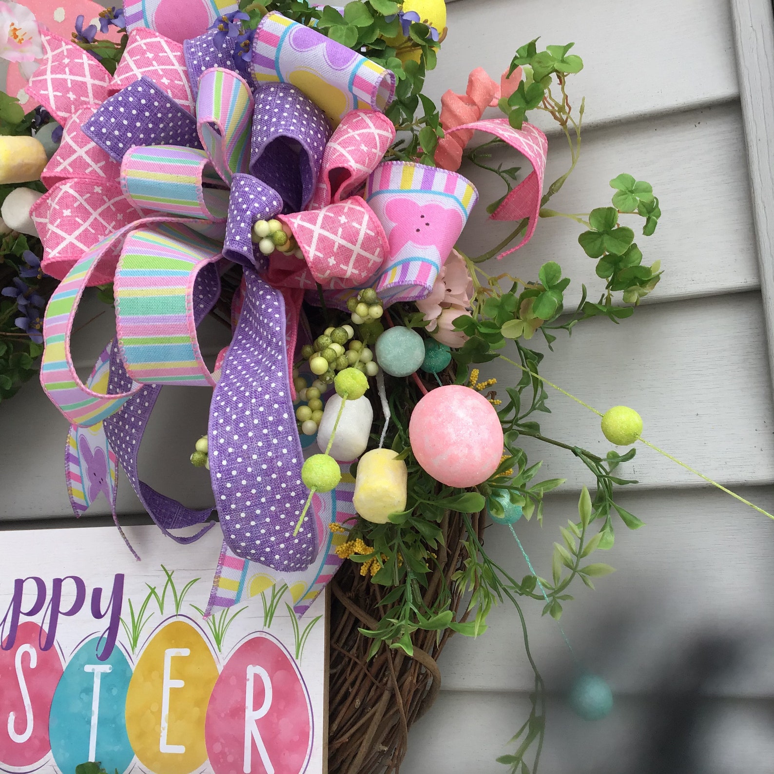 Pastel Feliz Grapevine de Pascua guirnalda para su puerta | Etsy