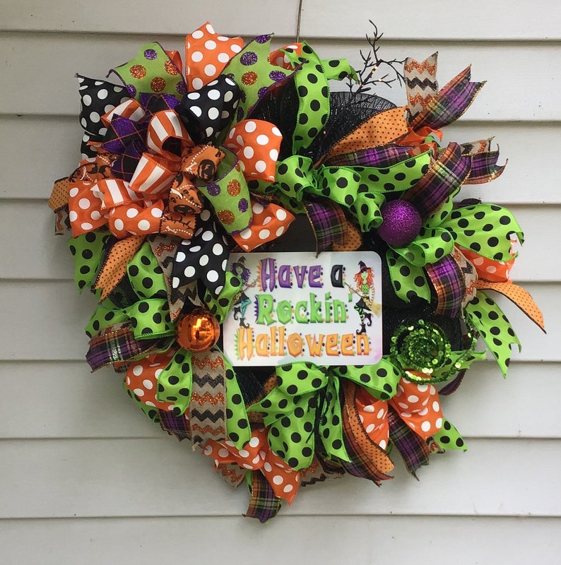 Deco Mesh Wreath Porch Decor Halloween Wreath Door Wreath Halloween Door Wreath Front Door Wreath Large Bow Wreath Smaller Wreath