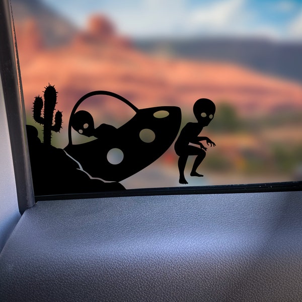 Crashed UFO Alien Corner Windshield Decal Wrangler space sticker Area 51  Easter Egg