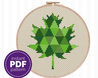 Green Maple Leaf Cross Stitch Pattern Spring Cross Stitch Modern Summer Leaves Embroidery Pattern Seasonal Home Decor DIY Gift for Her