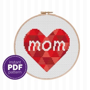 Mom Cross Stitch Pattern this cute, modern cross stitch pattern helps you create the perfect DIY Mother's Day gift Good for beginners image 1