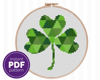 Three Leaf Clover Cross Stitch Pattern, Shamrock Modern Cross Stitch, St Patrick Cross Stitch, Gift for Him, Irish Luck Charm, Irish Gift