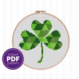 Three Leaf Clover Cross Stitch Pattern, Shamrock Modern Cross Stitch, St Patrick Cross Stitch, Gift for Him, Irish Luck Charm, Irish Gift
