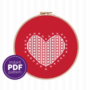Lace Heart Cross Stitch Pattern, Valentine's Cross Stitch, Galentines Gift for Her, Valentines Decor, Quick Valentine's Gift, DIY Quick Gift image 1