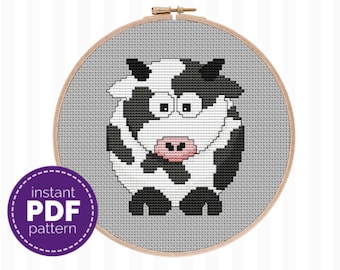 Cow Cross Stitch Pattern - this cute cow embroidery pattern is the perfect addition to your farmhouse decor - it makes a wonderful DIY gift!