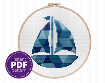 Sailboat Cross Stitch Pattern - this embroidery pattern is ideal for summer decor or nursery decor. It's a great beginner cross stitch.