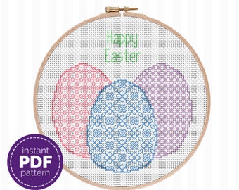 Easter Egg Blackwork Pattern, Easter Cross Stitch Pattern, Happy Easter Embroidery, Gift for Mom, Gift for Her, Easter Gift, DIY Decor