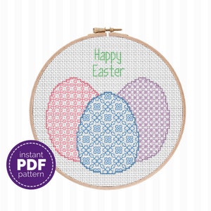 Easter Egg Blackwork Pattern, Easter Cross Stitch Pattern, Happy Easter Embroidery, Gift for Mom, Gift for Her, Easter Gift, DIY Decor image 1