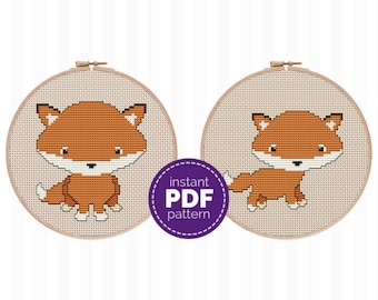 SET of TWO Fox Cross Stitch Patterns Beginner Cross Stitch Pattern Nursery Decor Nursery Cross Stitch Baby Shower Gift Fox Gift for Her
