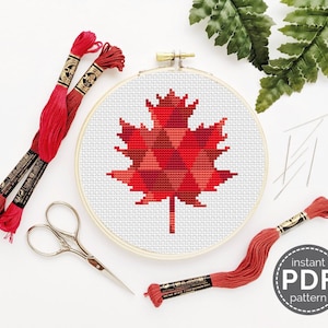 Rotes Ahornblatt Kreuzstich Muster Herbstfarben Kreuzstich Kanada Stickmuster Kanadische Kreuzstichmuster DIY Geschenk für Freund