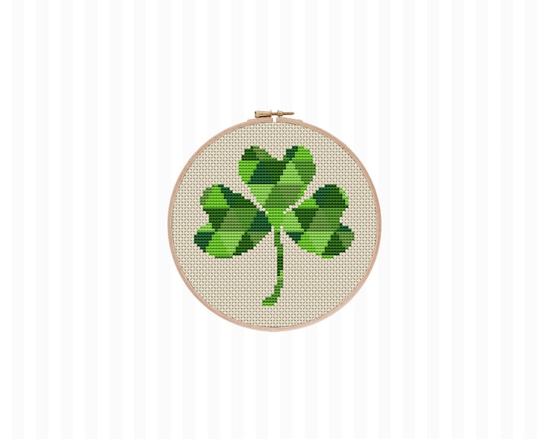 Three Leaf Clover Cross Stitch Pattern, Shamrock Modern Cross Stitch, St Patrick Cross Stitch, Gift for Him, Irish Luck Charm, Irish Gift image 3