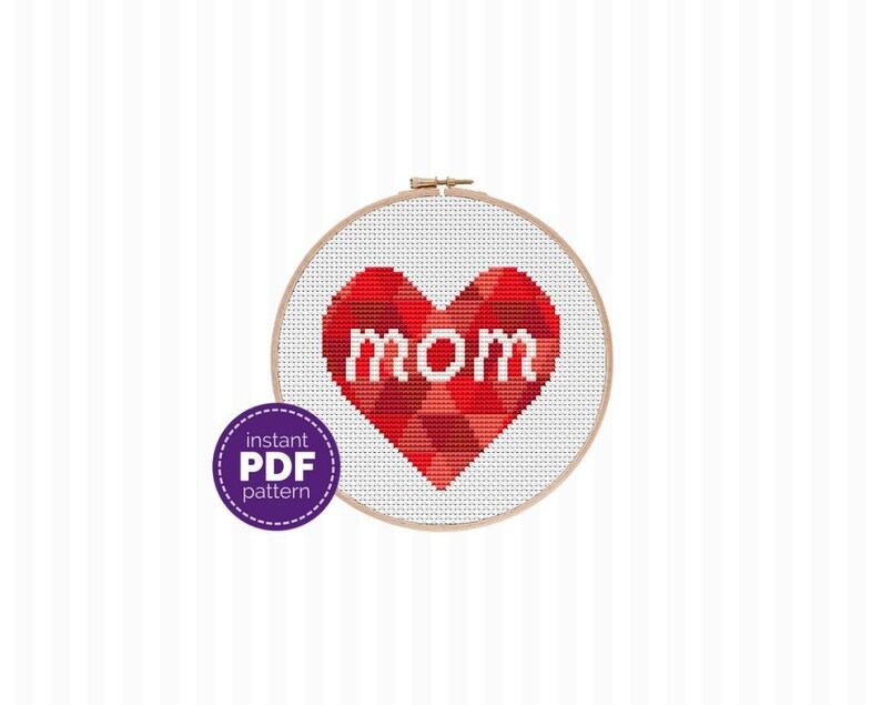 Mom Cross Stitch Pattern this cute, modern cross stitch pattern helps you create the perfect DIY Mother's Day gift Good for beginners image 1