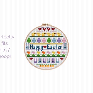 Easter Sampler Cross Stitch Pattern this modern Easter cross stitch pattern is colorful cute It's very simple beginner friendly, too image 3