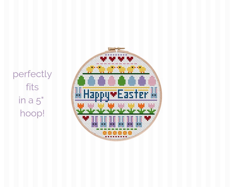 Easter Sampler Cross Stitch Pattern this modern Easter cross stitch pattern is colorful cute It's very simple beginner friendly, too image 3