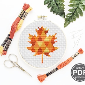 Autumn Maple Leaf Cross Stitch Pattern Fall Colors Cross Stitch Fall Leaves Embroidery Pattern Thanksgiving Home Decor Autumn DIY Decor Gift