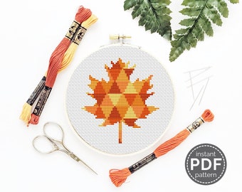 Autumn Maple Leaf Cross Stitch Pattern Fall Colors Cross Stitch Fall Leaves Embroidery Pattern Thanksgiving Home Decor Autumn DIY Decor Gift