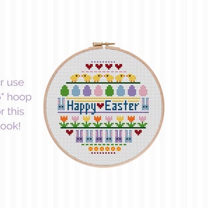 Easter Sampler Cross Stitch Pattern this modern Easter cross stitch pattern is colorful cute It's very simple beginner friendly, too image 4