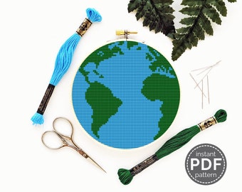 Earth Day Cross Stitch Pattern - this beautiful, modern needlepoint pattern is a lovely tribute to our planet - PDF instant download!