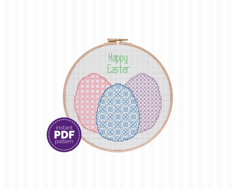 Easter Egg Blackwork Pattern, Easter Cross Stitch Pattern, Happy Easter Embroidery, Gift for Mom, Gift for Her, Easter Gift, DIY Decor image 1