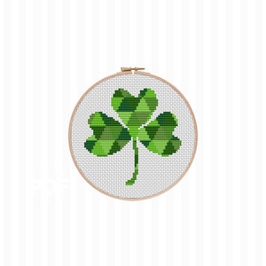 Three Leaf Clover Cross Stitch Pattern, Shamrock Modern Cross Stitch, St Patrick Cross Stitch, Gift for Him, Irish Luck Charm, Irish Gift image 2