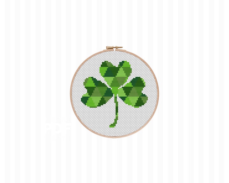 Three Leaf Clover Cross Stitch Pattern, Shamrock Modern Cross Stitch, St Patrick Cross Stitch, Gift for Him, Irish Luck Charm, Irish Gift image 2