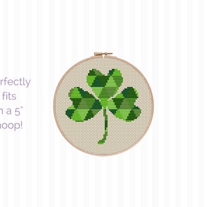 Three Leaf Clover Cross Stitch Pattern, Shamrock Modern Cross Stitch, St Patrick Cross Stitch, Gift for Him, Irish Luck Charm, Irish Gift image 4