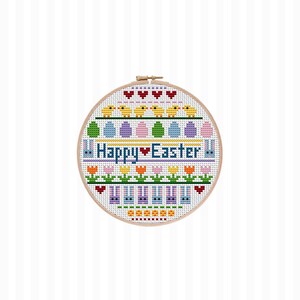 Easter Sampler Cross Stitch Pattern this modern Easter cross stitch pattern is colorful cute It's very simple beginner friendly, too image 2