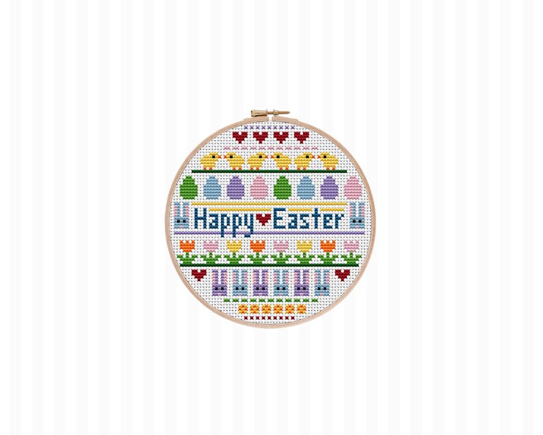 Easter Sampler Cross Stitch Pattern this modern Easter cross stitch pattern is colorful cute It's very simple beginner friendly, too image 2