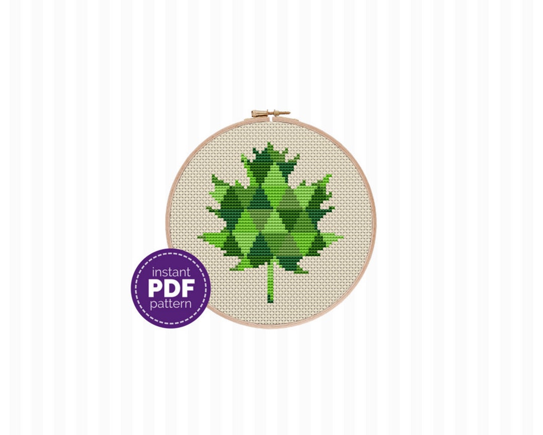 Green Maple Leaf Cross Stitch Pattern Spring Cross Stitch Modern Summer ...