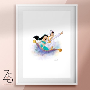 Magic Carpet Ride Illustration - Jasmine and Aladdin Print