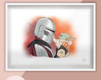 Mandalorian Grogu Baby Yoda Illustration Art Print - This is the way