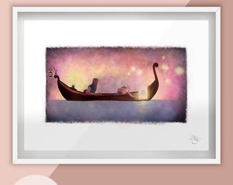 Tangled Rapunzel Lanterns 'See the light' River Illustration Art