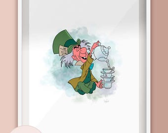Mad Hatter Tea Party Illustration Print - Alice in Wonderland Inspired
