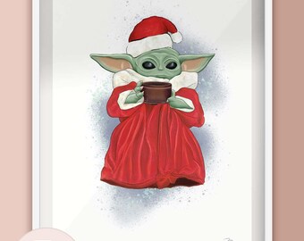 Santa Grogu Baby Yoda Christmas Illustration Art Print