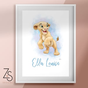 Disney Nala Lion King Lion Cub illustration Print Personalised Name option available A5 A4 or A3 image 1