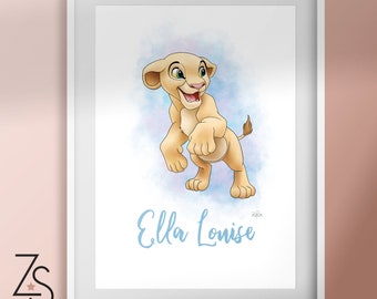 Nala Lion King Cub Illustration Print - Personalised Name option available