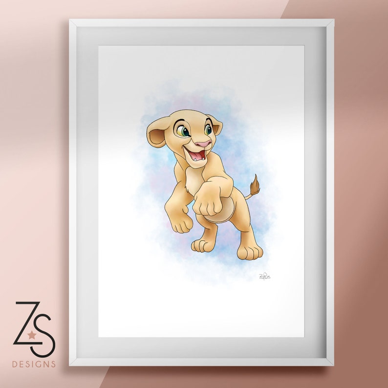 Disney Nala Lion King Lion Cub illustration Print Personalised Name option available A5 A4 or A3 image 2