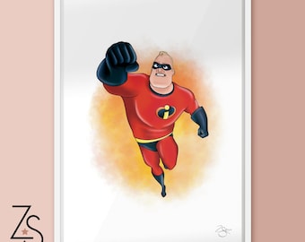 Mr Dad Superhero Art Print – Hand Drawn Illustration (A5/A4)
