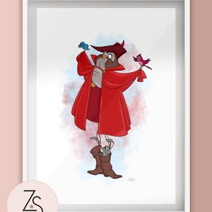 Sleeping Beauty Animals (Owl, Birds, Rabbits) Prince Philip Cape Illustration Art Print