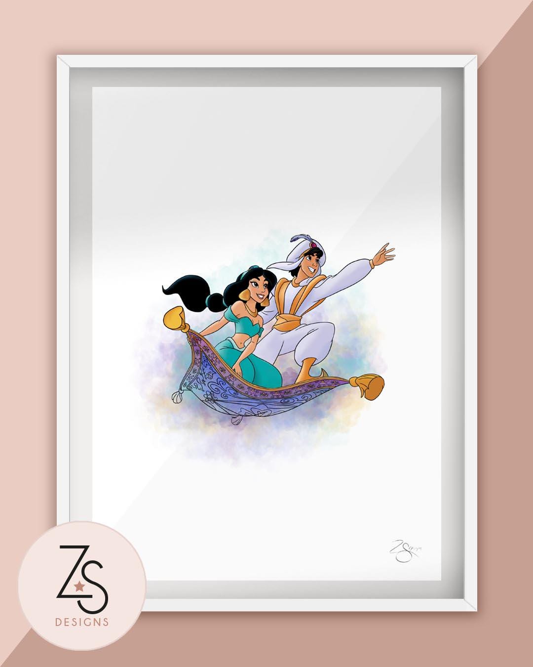 Magic Carpet Ride Princess Jasmine and Aladdin Illustration Print