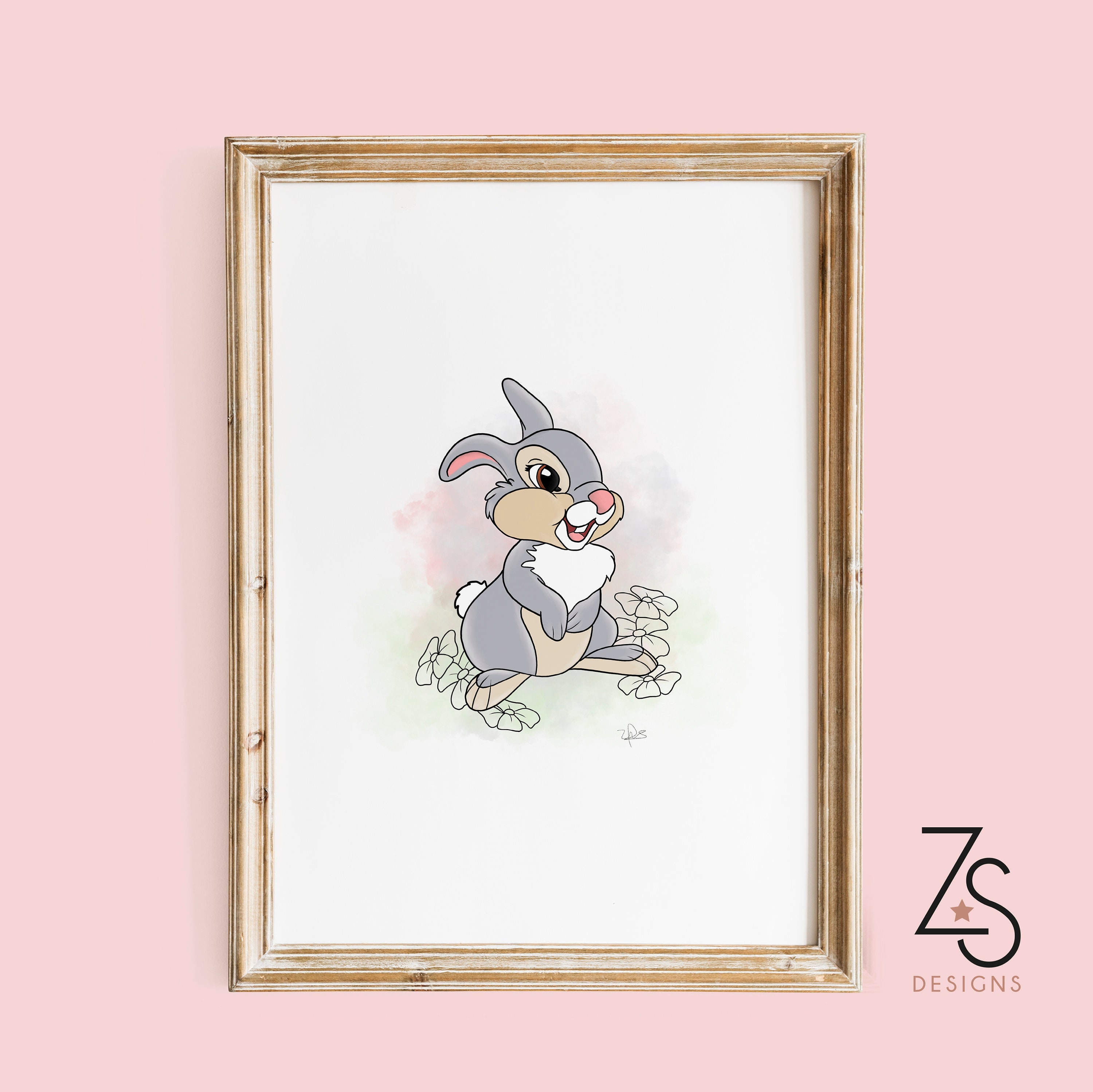 Thumper Rabbit Illustration Art Print - Personalised Name Option ...