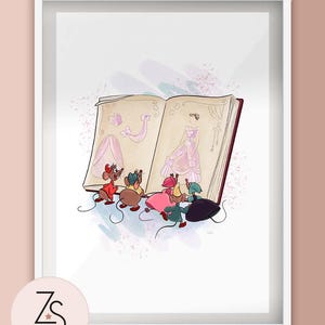 Disney Inspired Cinderella Mice and Dressmakers Book - Illustration Print - A5 A4 or A3