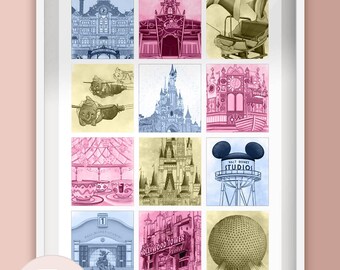 Disney Park Icons Collage Illustration Print