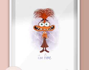 Anxiety Character Inside Out - I'm Fine - Illustration Print