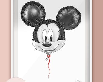 Mickey Mouse Balloon Drawing Illustration Print